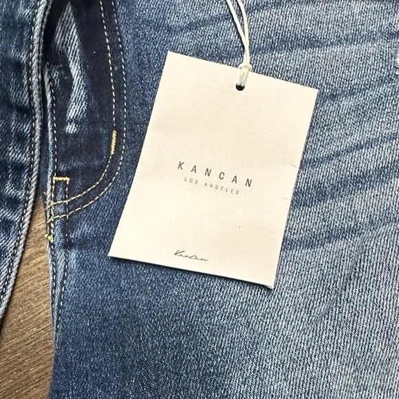 KanCan Dark Blue Distressed Skinny Jeans with Tie Belt - Picture 2 of 8